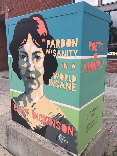 Emily Dickinson mural by Jeff Wrench, acrylic on metal box, approx 5' x 6', Amherst, MA