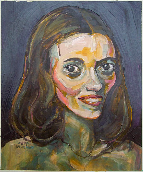 "Why Do You Ask?" by Jeff Wrench, acrylic on wallpaper, 14" x 17", $340