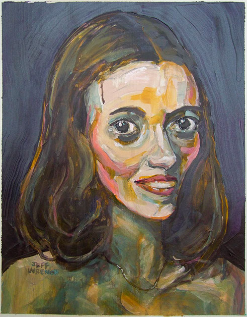 "Why Do You Ask?" by Jeff Wrench, acrylic on wallpaper, 14" x 17", $340